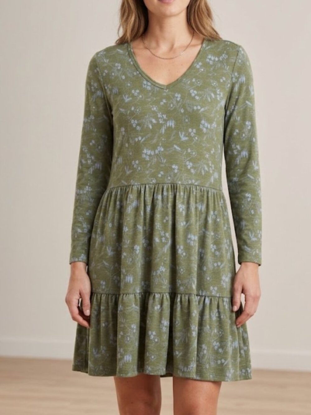 NWT Toad & Co Chive Green Marley Tiered Long-Sleeve Dress sz S